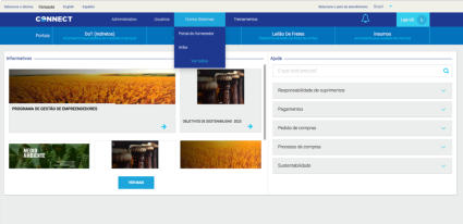 The old Connect portal: a dense blue dashboard with stacked menus and a cramped layout.