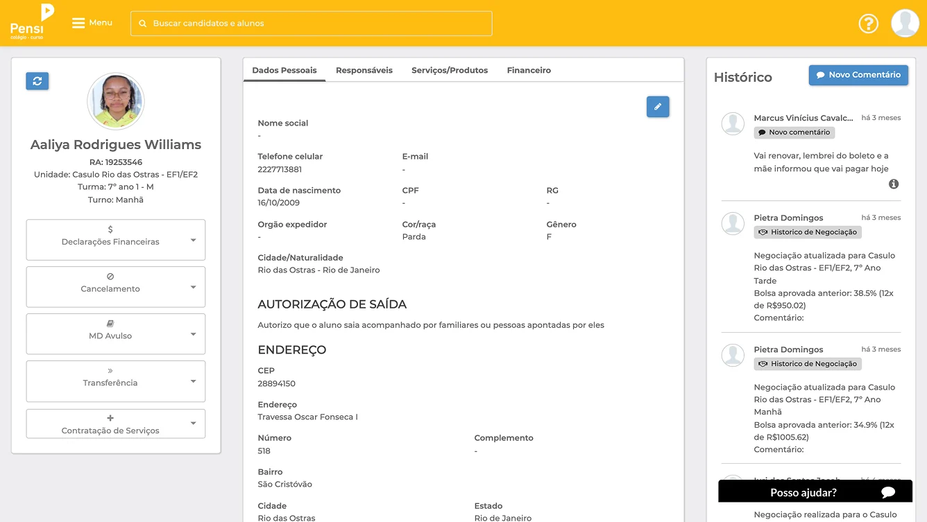 The legacy student screen before the system: a yellow-header portal with a dense three-column layout and inconsistent, ad-hoc UI.